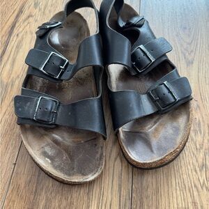 Birkenstock Black Leather Buckle Sandals